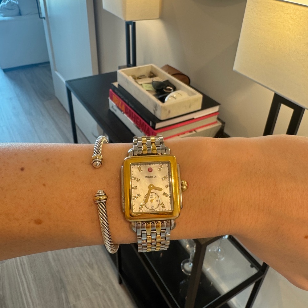Michele Two-Tone Deco Mid Diamond Dial Watch